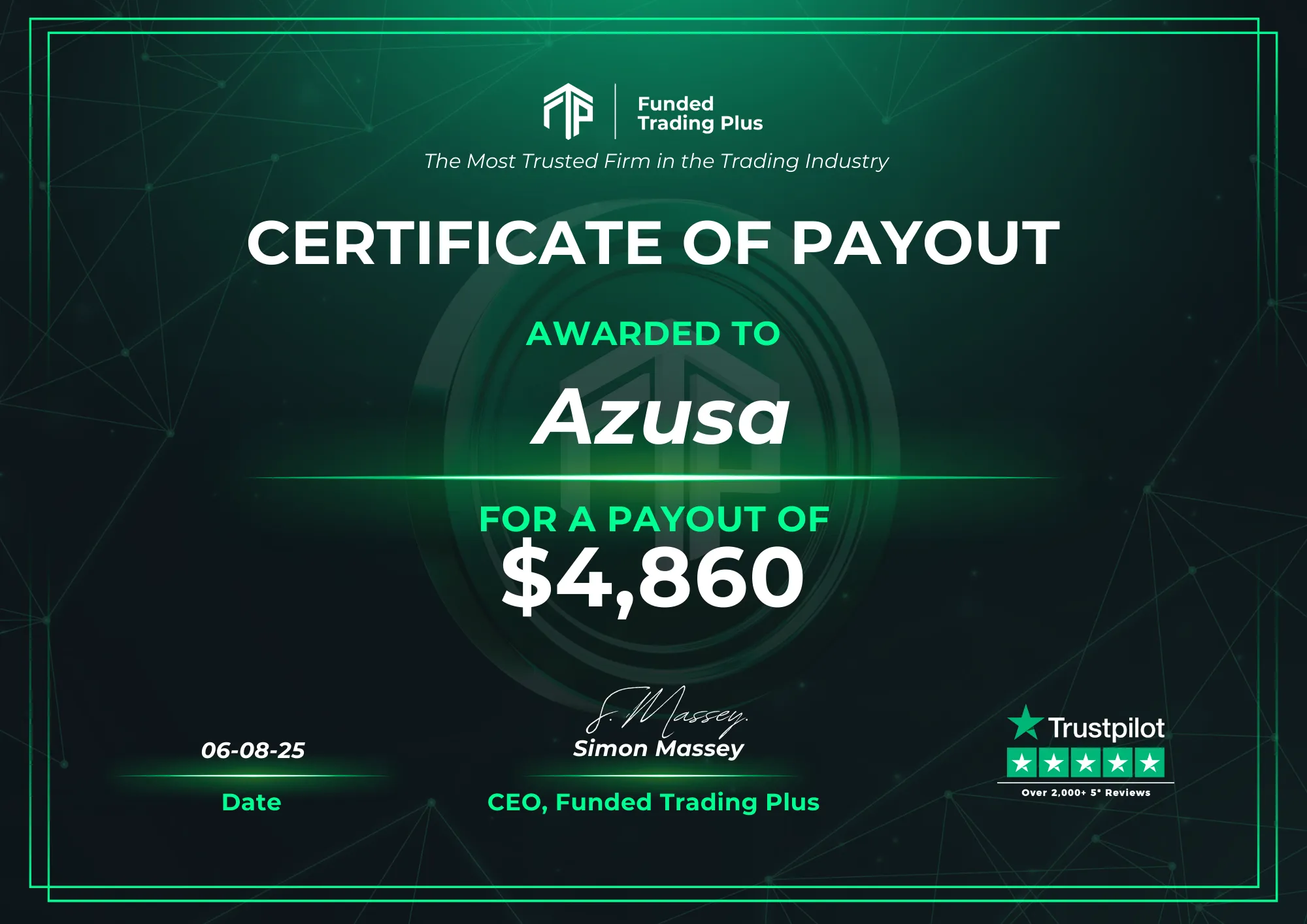 Certificate for Azusa - $4,860.00