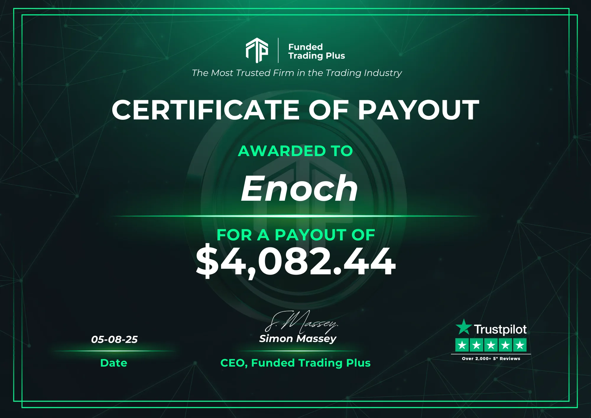 Certificate for Enoch - $4,082.44