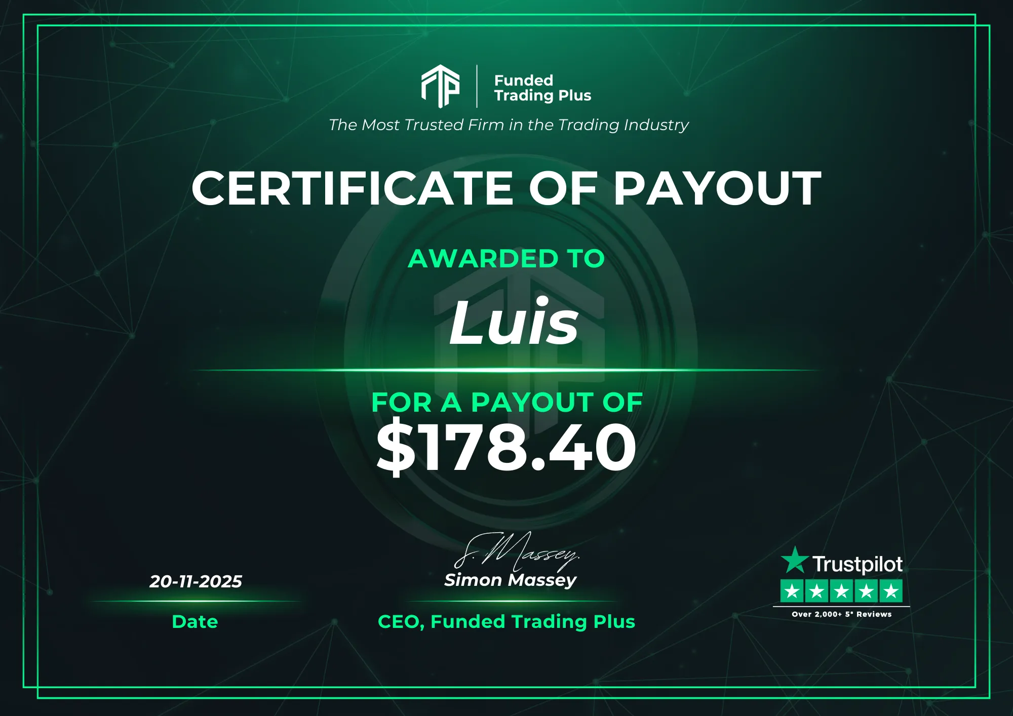 Certificate for Luis - $178.40