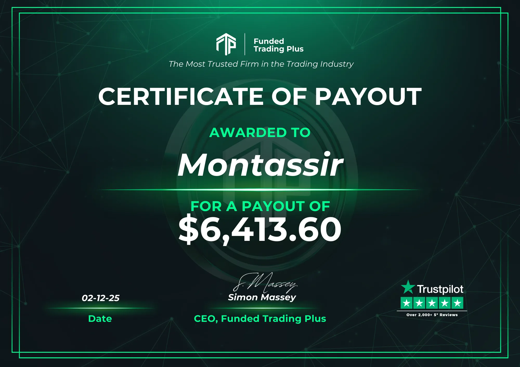 Certificate for Montassir - $6,413.60