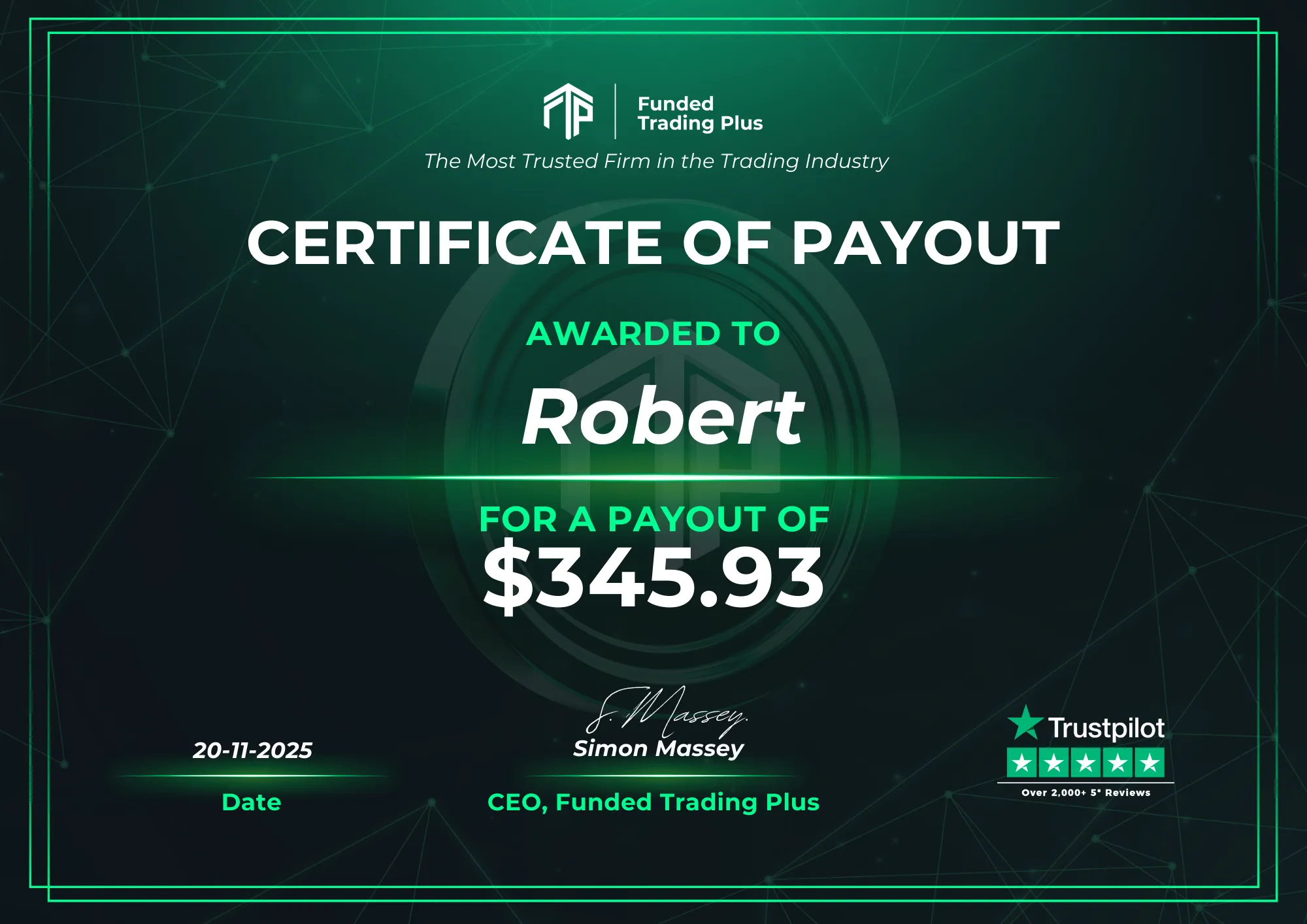 Certificate for Robert - $345.93